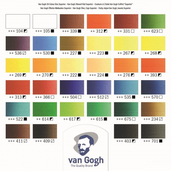 VAN GOGH Oil Colour Wooden Box Set Superior with 32 Colours in 20ml Tube and 2 colours in 60ml Tube + Accessories